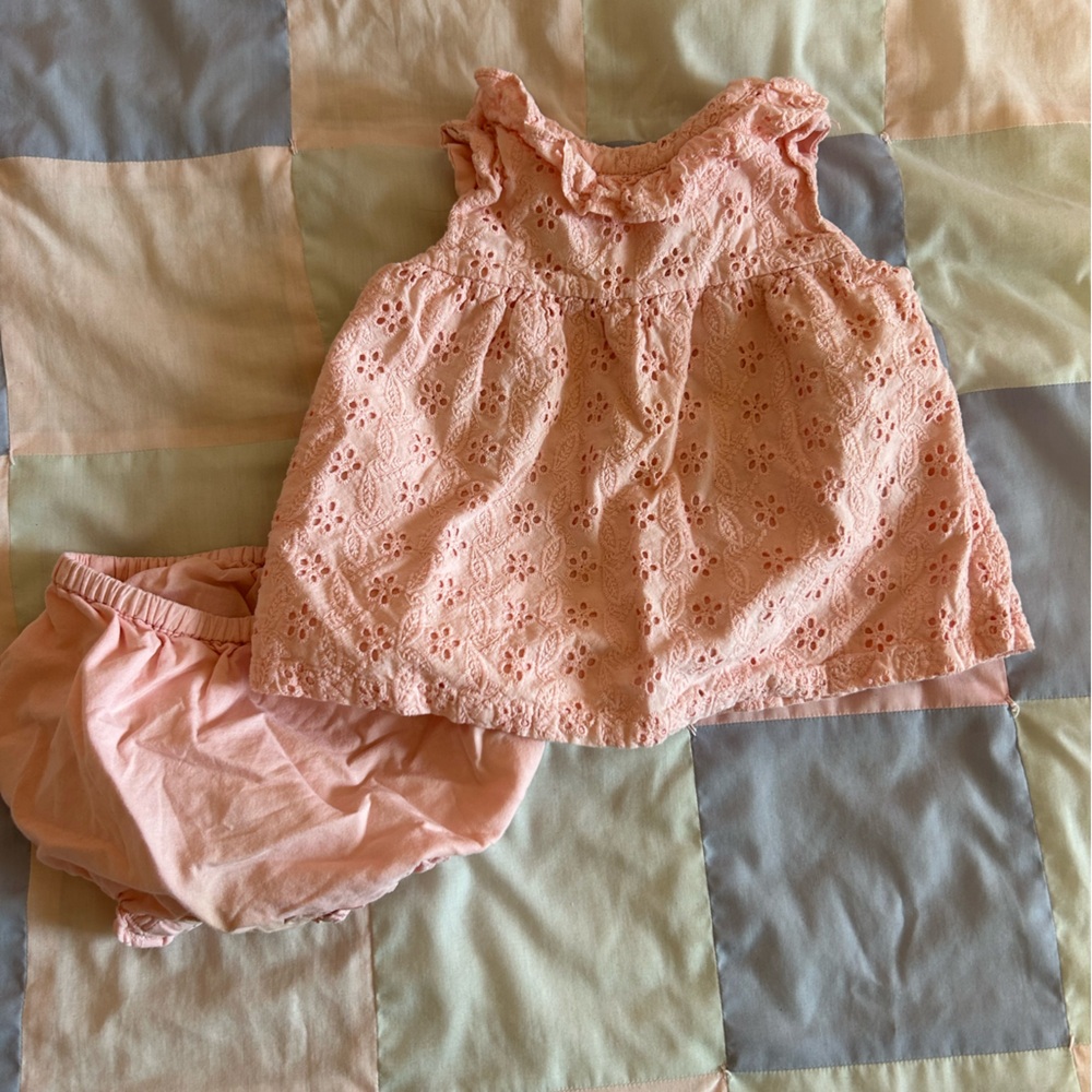 Janie and Jack Pink Eyelet Top and Bloomer Set